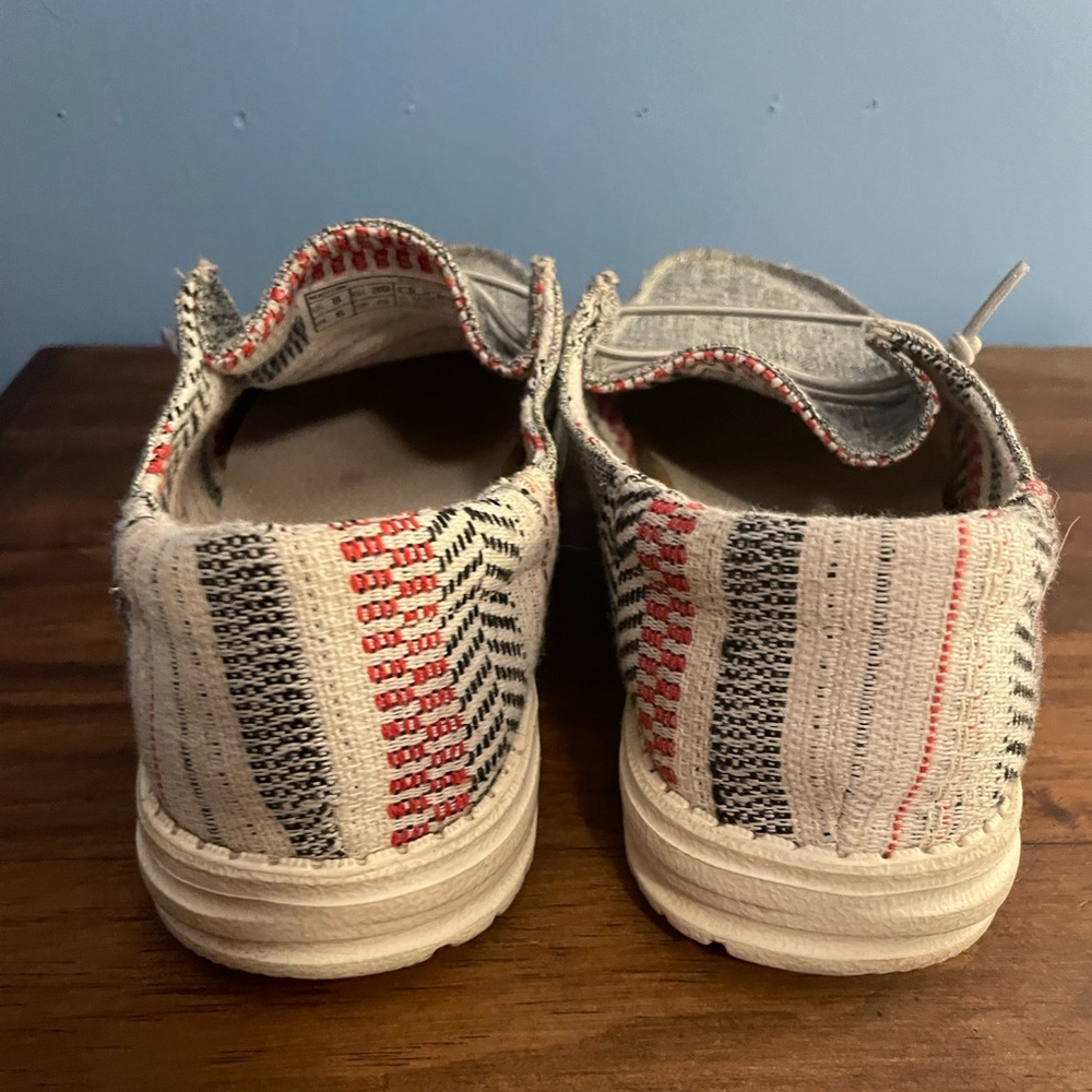 COPY - Heather Grey and Aztec heeled Hey Dudes
